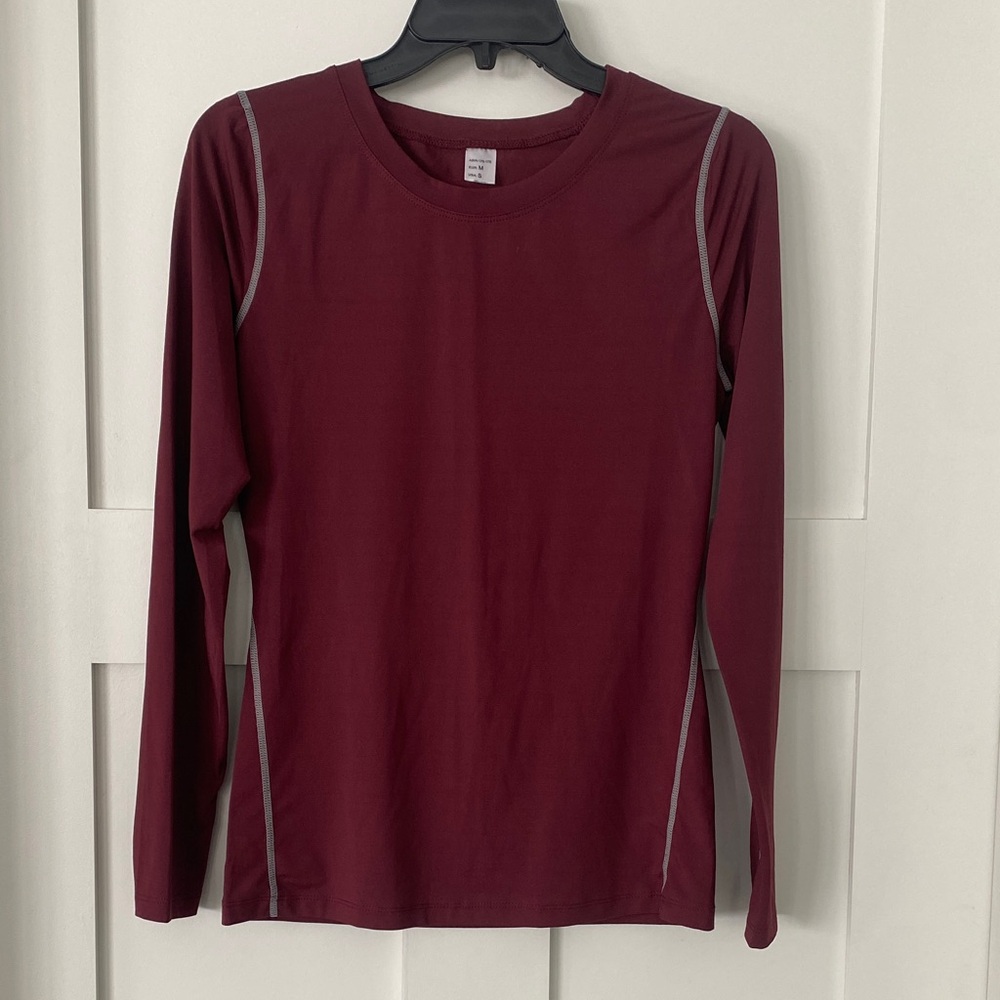 Women's Long Sleeve Maroon and Grey Tops